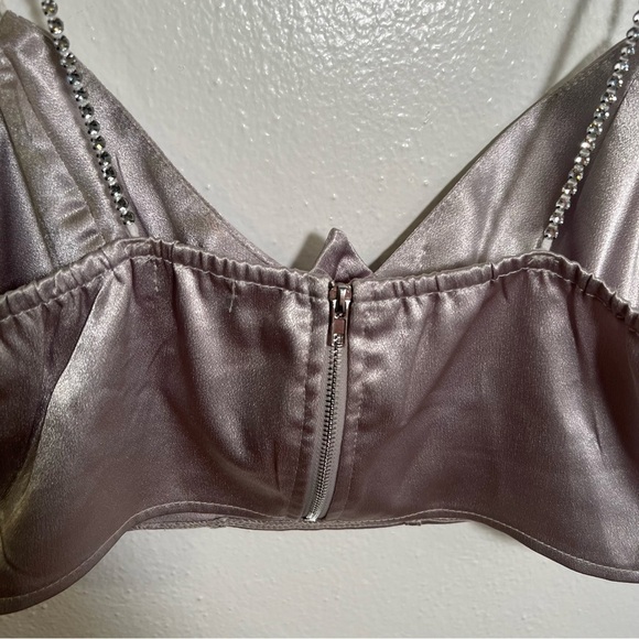 Boohoo Satin Diamante Strap Corset Top Silver 6 - Picture 7 of 8